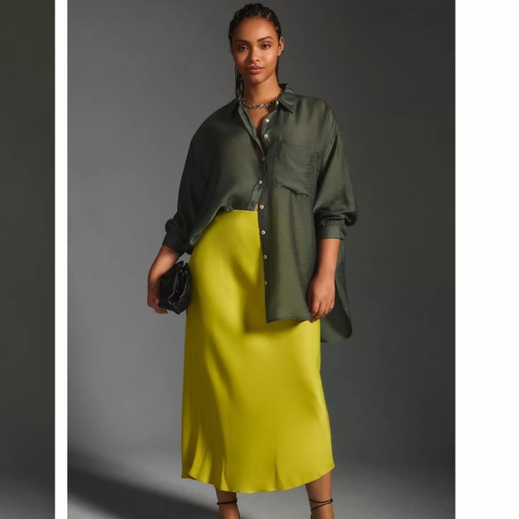 Anthropologie Dresses & Skirts - Anthropologie - The Elyse Slip Skirt in Chartreuse / Acid Green - Size 1X